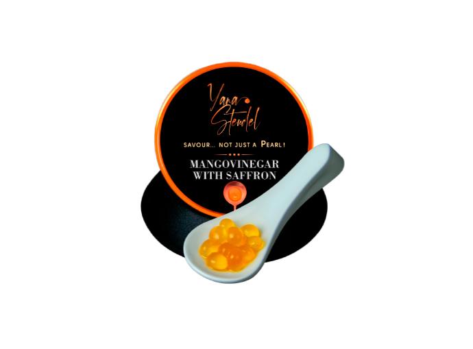 Mango Vinegar Pearls with Saffron